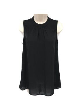 DR2 Womens Flowy Black Sleeveless Pleated Neckline Blouse S